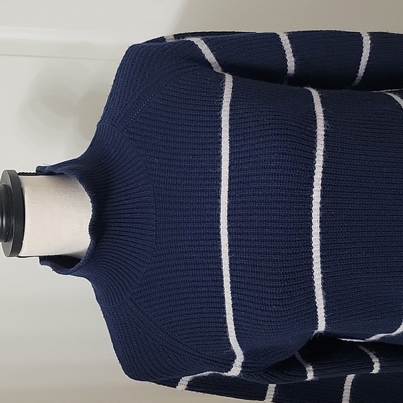 Rebecca Taylor Size Unknown Blue White Striped Turtleneck Sweater w/ Side Ties - Picture 3 of 14